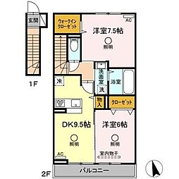 アテリア参番館 2DKの間取図画像