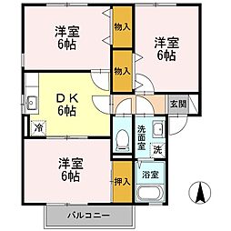 セジュールLIN　A棟 1階3DKの間取り