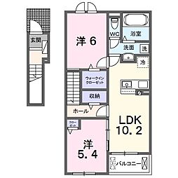 南アルプス市寺部アパート 2LDKの間取図画像