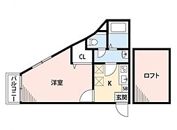 オランジュリー天神南 1Kの間取図画像