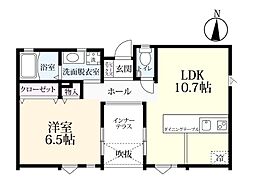 プレミアムアイランド金田　Ｂ 1階1LDKの間取り