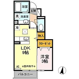 Ｄーｒｏｏｍ ＳＡＫＵＲＡ 1階1LDKの間取り