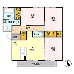 東武伊勢崎線 太田駅 徒歩25分の賃貸アパート 3階3LDKの間取り