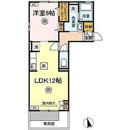 クローバーコートII 1階1LDKの間取り