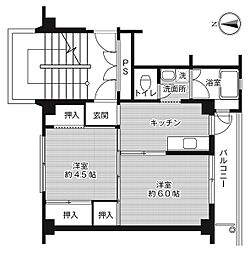 ビレッジハウス境港第二2号棟 2階2Kの間取り