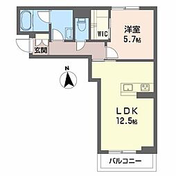 ヴォワレ エ フルール新北町 1LDKの間取図画像