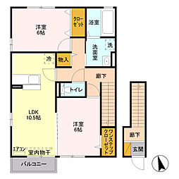 フローレス 2階2LDKの間取り