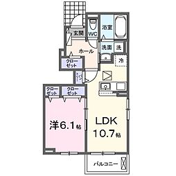 レインボーヒル・ハイツIII　Ａ 1階1LDKの間取り