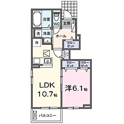 レインボーヒル・ハイツIII　Ａ 1階1LDKの間取り