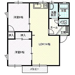 グランコスモA 1階2LDKの間取り