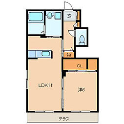メゾンリバーアイランドA 1階1LDKの間取り