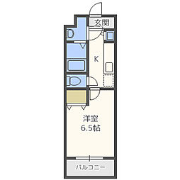 シャルマンフジもずイースト 2階1Kの間取り