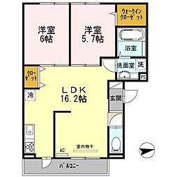 グランクリフ 3階2LDKの間取り