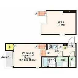ハーモニーテラス南小泉III 1階1Kの間取り