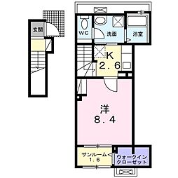ララ・ヴィコロY 1Kの間取図画像
