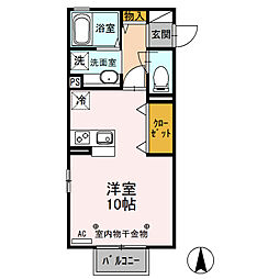 JR高崎線 倉賀野駅 徒歩7分の賃貸アパート 2階ワンルームの間取り