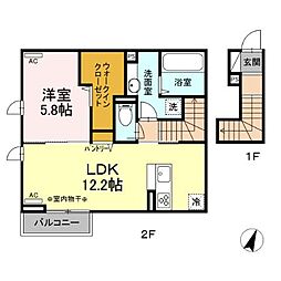 JR東北新幹線 郡山駅 バス11分 図景二丁目下車 徒歩8分の賃貸アパート 2階1LDKの間取り