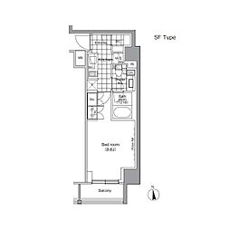 パークハビオ門前仲町 7階1Kの間取り