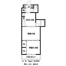 クレスト連坊 2DKの間取図画像
