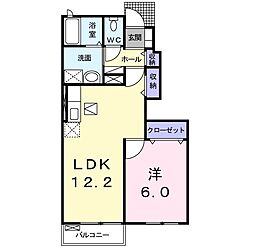 プロムナードモコA 1LDKの間取図画像