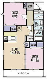 ピースタウンラ・グランメール 2LDKの間取図画像
