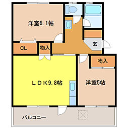 三晃マンション第1 2LDKの間取図画像