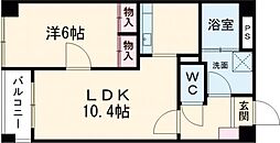 熊本市電A系統 田崎橋駅 徒歩7分の賃貸マンション 2階1LDKの間取り