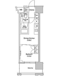 ザ・パークハビオ上北沢 11階1DKの間取り