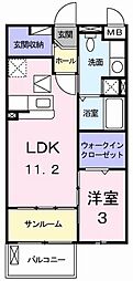 サンリット・ヒルみづき 1LDKの間取図画像
