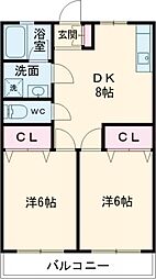 アクアハイツＭＩＫＩ 2階2DKの間取り