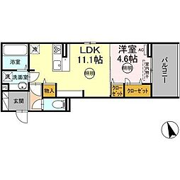 D-Resena松山 1LDKの間取図画像