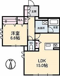 シャルム府中 1階1LDKの間取り