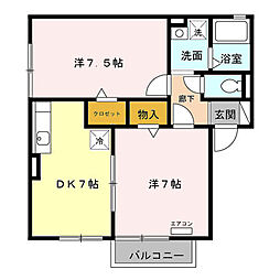シャインアークB 2DKの間取図画像