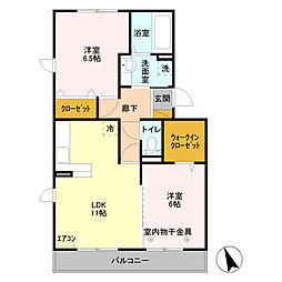 リヴィエール 3階2LDKの間取り