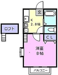 エトワル 2階1DKの間取り