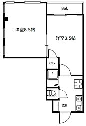 グランドールワタナベII 3階2Kの間取り