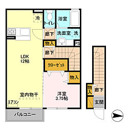 JR上越線 群馬総社駅 徒歩36分の賃貸アパート 2階1LDKの間取り