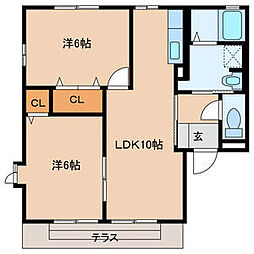 ヴィラージュF棟 2LDKの間取図画像