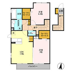 ディアコート 2階2LDKの間取り