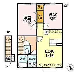 グランモア桜川 2階2LDKの間取り