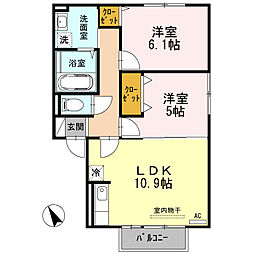 エラン 2階2LDKの間取り