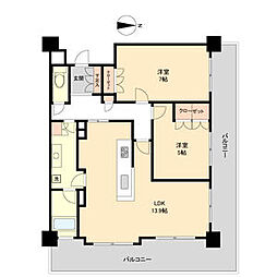 レジディアタワー仙台 7階2LDKの間取り