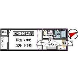 ミモザ 1階1Kの間取り