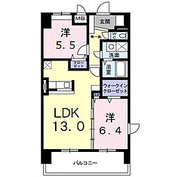 プラティーク六町 2LDKの間取図画像