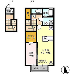 コーポラス港栄 2階1LDKの間取り
