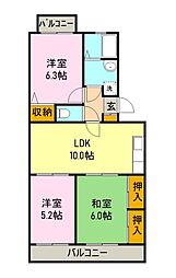 コーポリバー富士 3LDKの間取図画像
