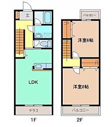 上毛電気鉄道 東新川駅 徒歩7分の賃貸アパート 1階2LDKの間取り
