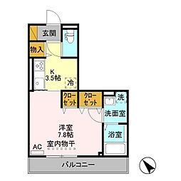 プランドール松美台 1Kの間取図画像