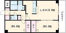 フォンテーヌII 5階2LDKの間取り