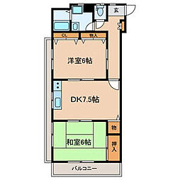 西武池袋線 西所沢駅 徒歩13分の賃貸アパート 2階2DKの間取り